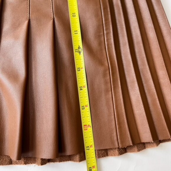 Zara Faux Leather Women's Gold and Brown Pleated Mini Skirt women's Small - Picture 6 of 6